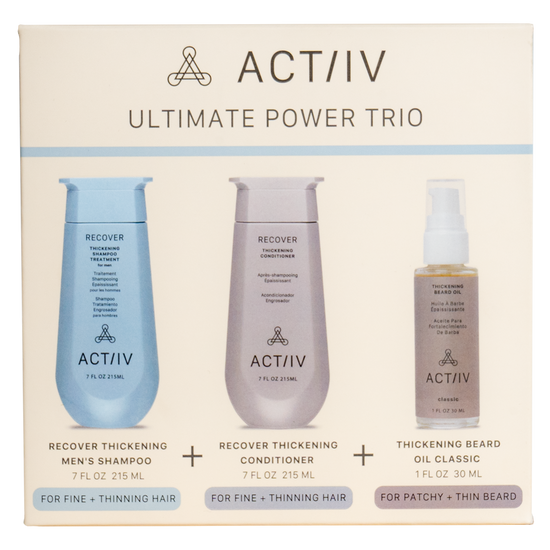 actiiv men's power trio with recover thickening shampoo and conditioner and thickening beard oil
