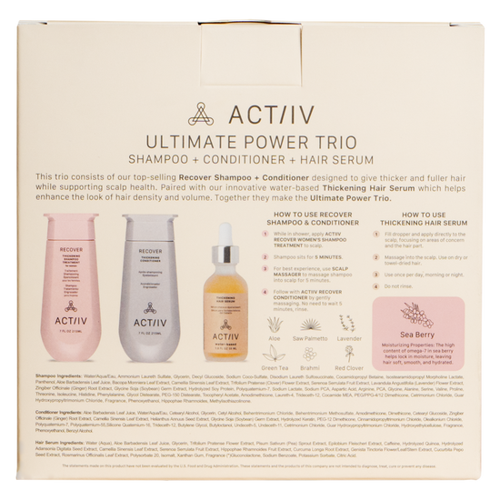 actiiv women's power trio with recover thickening shampoo and conditioner and thickening hair serum - back view